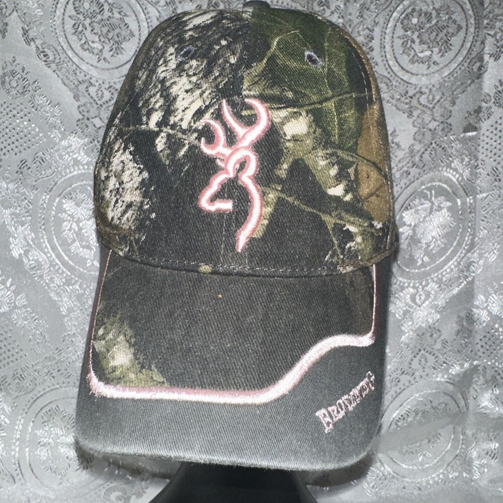 Women’s Browning Camo~Adj. Cap~Hunt, Fish, Baseball & Outdoors~Pink Emb. ~ Logo